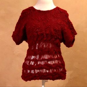 Cherish Dark Red Cable Braided Knit Sweater Small